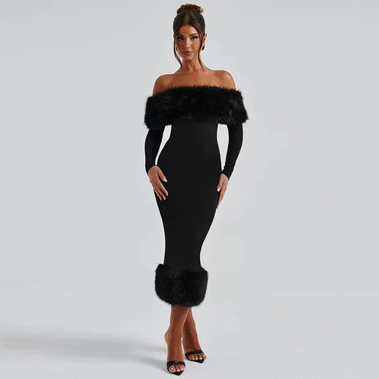 "Eleana" Abendkleid mit Fell